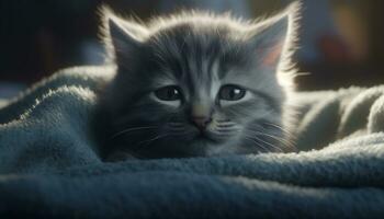 carino gattino con blu occhi, soffice pelliccia, e giocoso natura generato di ai foto