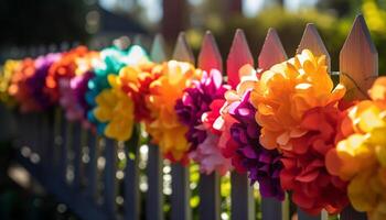 vivace colorato fiori fioritura nel natura mazzo, festeggiare estate bellezza generato di ai foto