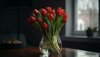 freschezza e bellezza nel natura un' mazzo di colorato tulipani generato di ai foto