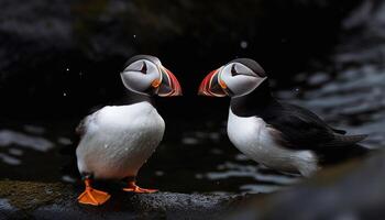 un' bellissimo puffino nel suo naturale habitat di il atlantico generato di ai foto