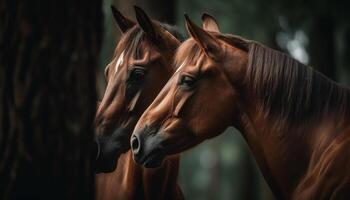 bellissimo cavallo pascolo nel un' prato, un' ritratto di natura generato di ai foto