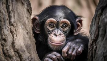 carino scimmia nel il selvaggio, guardare a telecamera nel foresta pluviale generato di ai foto