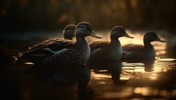 mallardo anatra nuoto nel tranquillo stagno, riflettendo bellezza di natura generato di ai foto