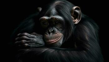 vicino su ritratto di un' carino scimmia nel il africano foresta pluviale generato di ai foto