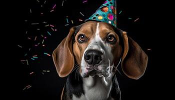 un' carino cucciolo celebra suo compleanno con un' divertimento festa generato di ai foto