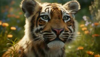 tigre feroce sguardo cattura il bellezza di natura selvaggio la tranquillità generato di ai foto