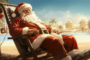 Santa Claus spiaggia sedia relax. creare ai foto