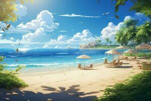 spiaggia luce del sole anime visivo romanzo gioco. creare ai foto