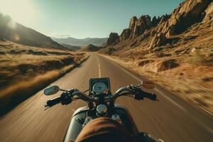 equitazione motociclo panoramico strada velocità. creare ai foto