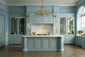 blu stile cucina. creare ai foto