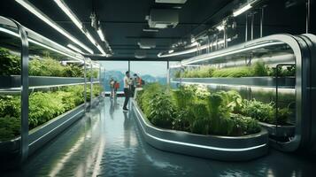 futuristico agri tecnologia, pulito e efficiente agricoltura nel un' inteligente ambiente. generativo ai foto