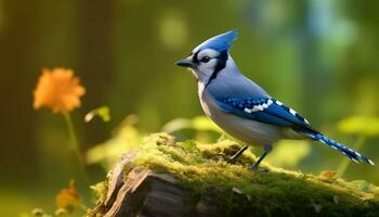 un' colorato picchio muratore perching su un' ramo, circondato di natura generato di ai foto