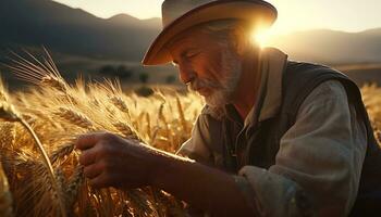 agricoltura uomini nel natura, all'aperto, agricoltura, rurale scena, uno persona generato di ai foto