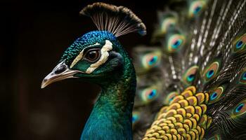 maestoso pavone viene visualizzato vivace colori nel natura elegante ritratto generato di ai foto