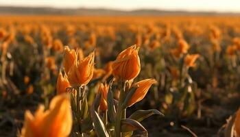 vivace tulipano fiorire nel un' prato, circondato di natura bellezza generato di ai foto