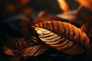 vicino su di bellissimo autunno le foglie con acqua gocce. naturale sfondo ai generato foto