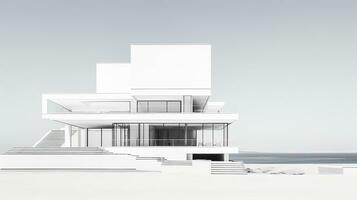 3d interpretazione di moderno architettura su il tetto con mare Visualizza. generativo ai foto