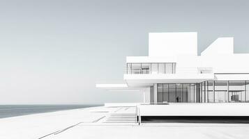 3d interpretazione di moderno architettura su il tetto con mare Visualizza. generativo ai foto