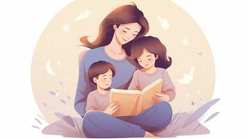 un' madre insegnamento sua bambino per leggere. generativo ai foto