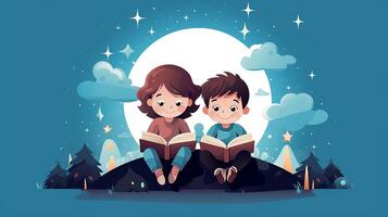 bambini lettura libri a notte. generativo ai foto