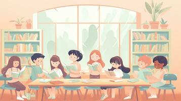 bambini lettura libri nel classe. generativo ai foto