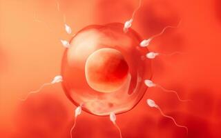 il unione di sperma e un uovo cellula, 3d resa. foto