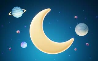 cartone animato stile Luna nel il esterno spazio, 3d resa. foto