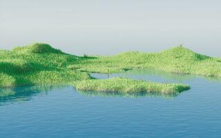 verde prateria con laghi, 3d resa. foto