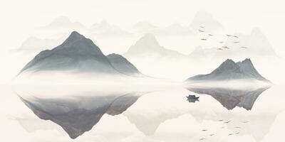 Cinese stile inchiostro pittura montagne. foto
