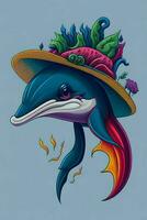 un' dettagliato illustrazione di un' delfino per un' maglietta disegno, sfondo e moda foto