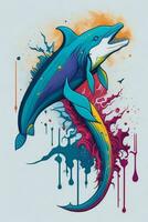 un' dettagliato illustrazione di un' delfino per un' maglietta disegno, sfondo e moda foto