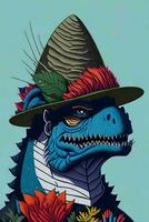 un' dettagliato illustrazione di un' Godzilla per un' maglietta disegno, sfondo e moda foto
