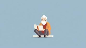 vecchio uomo lettura un' libro mentre seduta nel un' sedia. vettore illustrazione. generativo ai foto