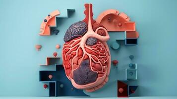 3d illustrazione modello di il umano organo sistema, anatomia, nervoso, circolatorio, digestivo, escretore, urinario e osso sistemi. medico formazione scolastica concetto, generativo ai illustrazione foto