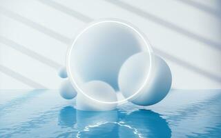 bianca sfere con acqua superficie, 3d resa. foto