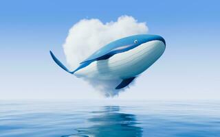 cuore forma morbido nube e balena, 3d resa. foto