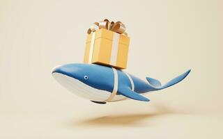 balena e regalo scatola, 3d resa. foto
