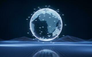 digitale terra sfera con blu tecnologia struttura, 3d resa. foto