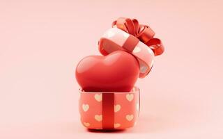 regalo scatola e amore cuore, Festival celebrazione, 3d resa. foto