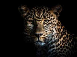 leopardo su nero sfondo. generativo ai foto