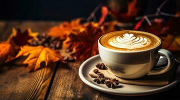 autunno sfondo con tazza di caffè foto