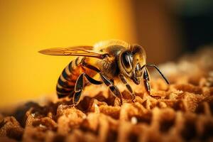 miele ape avvicinamento. ai generativo foto