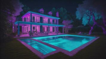 Casa con nuoto piscina illustrazione, generativo ai foto
