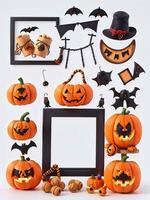 Halloween festa decorazione con zucche, pipistrelli, ragni e foto telaio