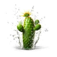 cactus nel acqua spruzzo isolato su bianca sfondo. ai generetivo foto