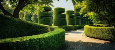 fantasia giardino con curvo siepi foto