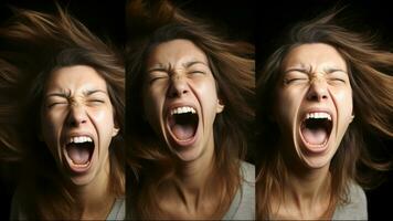 quattro diverso immagini di un' donna con sua bocca Aperto generativo ai foto