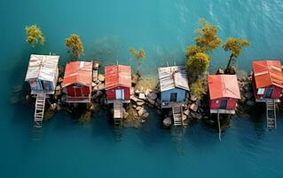 un' superiore Visualizza di colorato case su isola foto