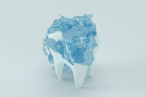bianca dente con blu liquido su esso, 3d resa. foto