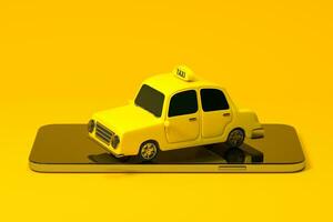 mini 3d Taxi, mini auto con un' mobile Telefono, 3d resa. foto